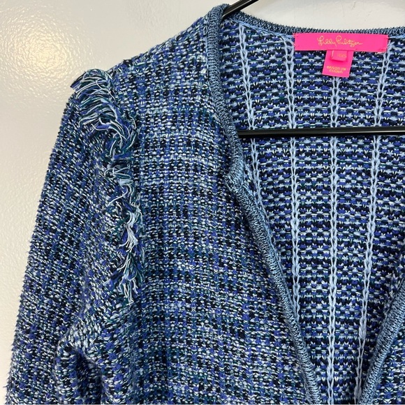 Lilly Pulitzer Simona Blue Oyster Day Navy Exotic Tweed Cardigan/Jacket XXS - Picture 4 of 14